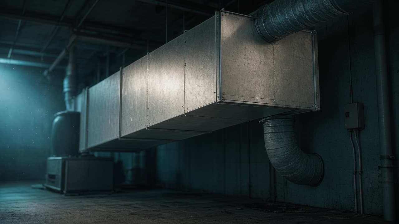 Galvanized air ducts in a mechanical room