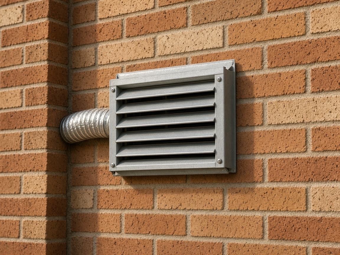 Exterior dryer vent on a brick wall