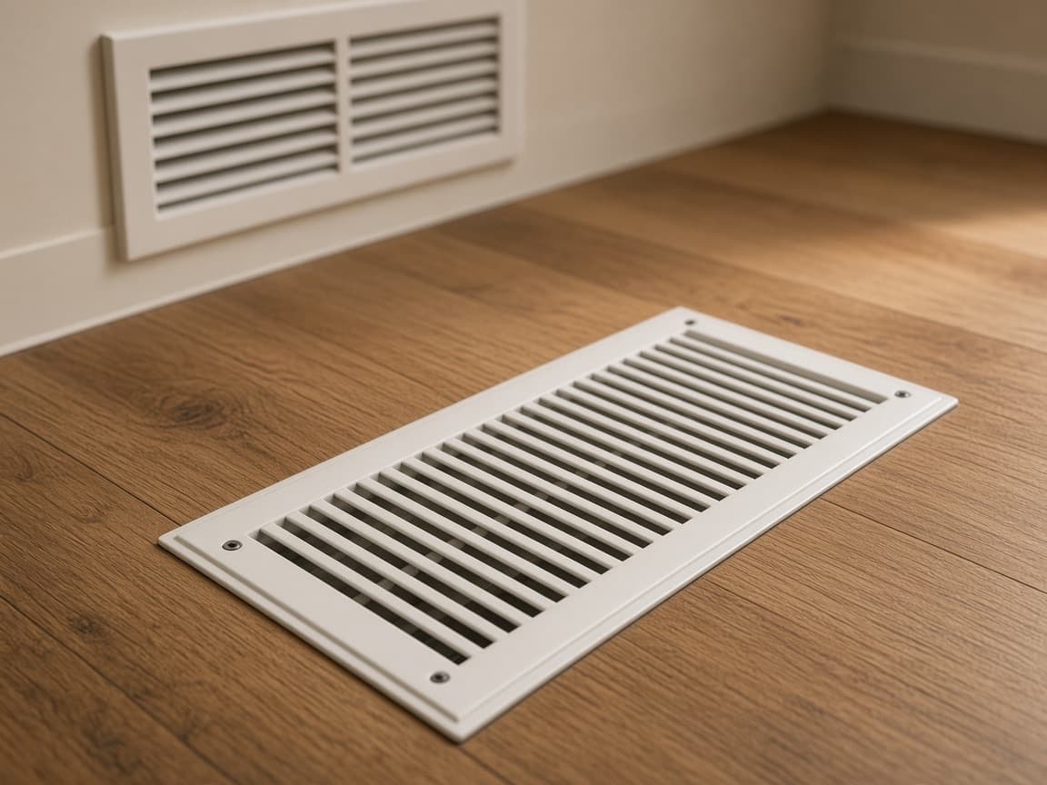 Floor register grille on hardwood
